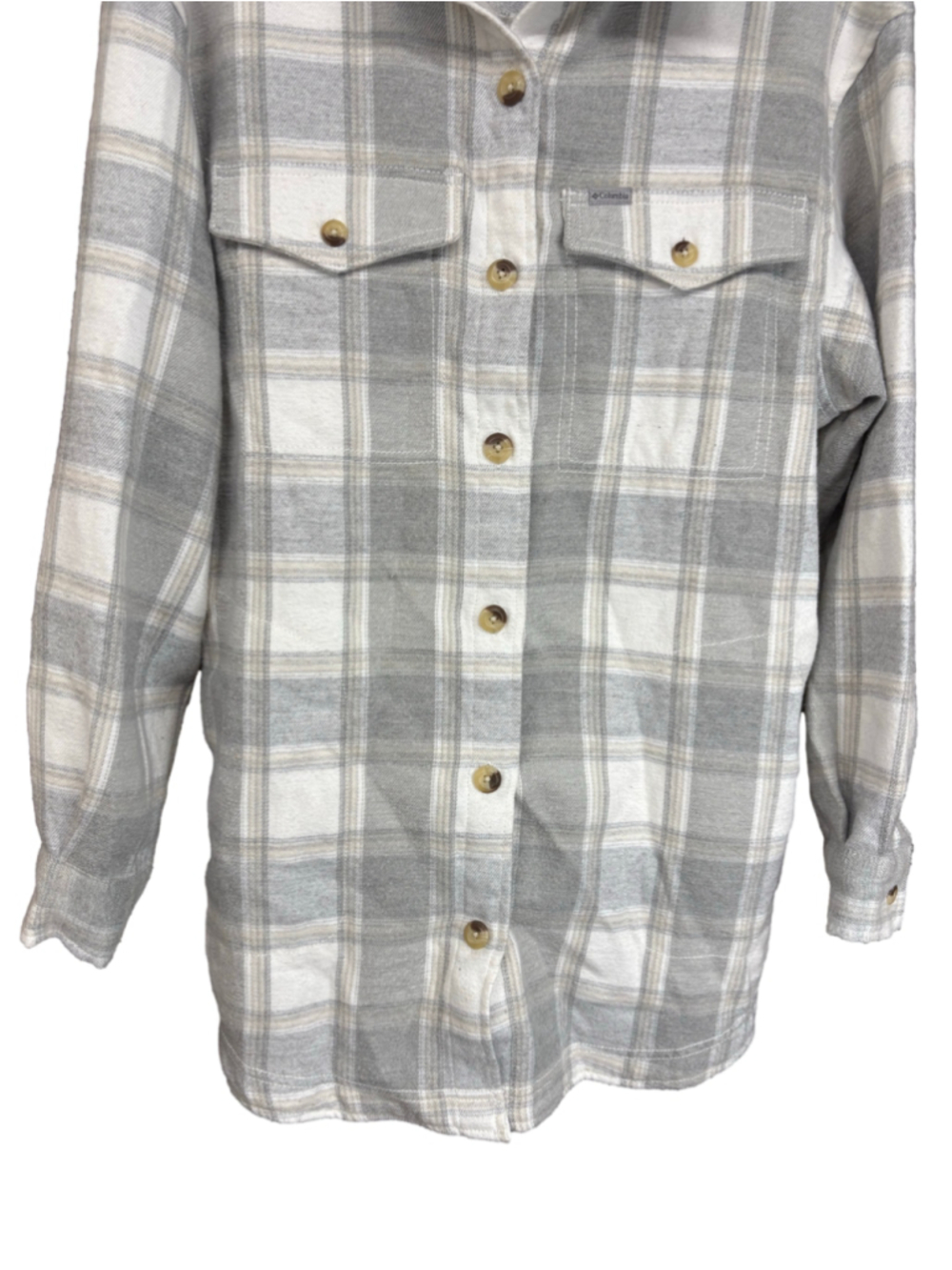 Women's Columbia Plaid Button Down Shirt Medium Grey White - Picture 2 of 8